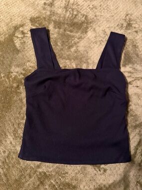 Vestique Black Ribbed Square-Strap Crop Top